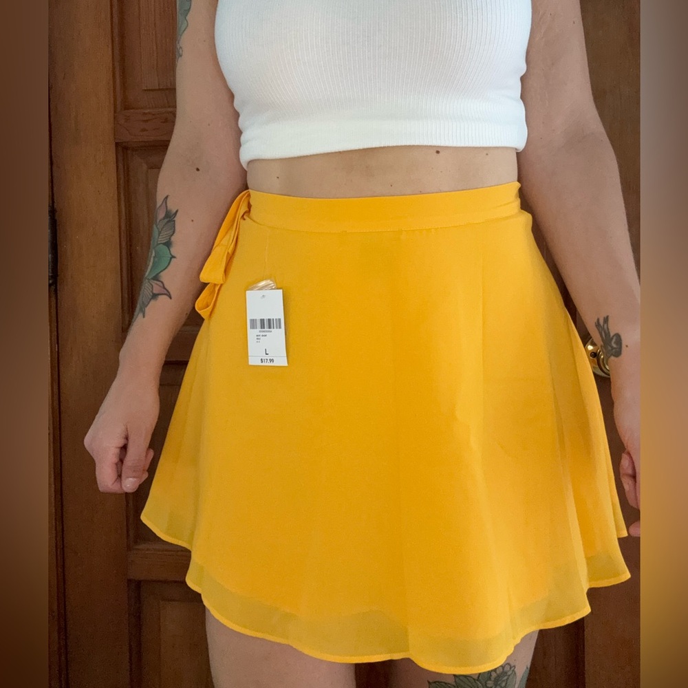 Forever 21 Yellow Skater Mini Skirt Wrap Tie Front